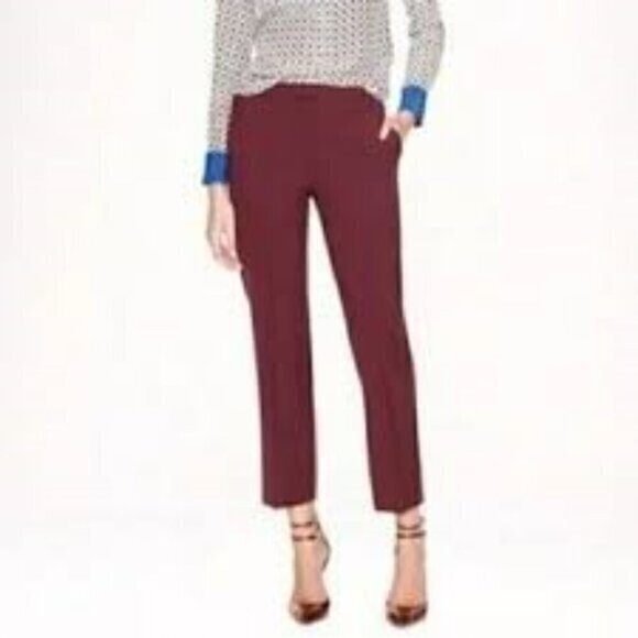 J. Crew Eaton Boy Tollegno 1900 Stretch wool Crop Pants Burgundy size 8 - Picture 1 of 7